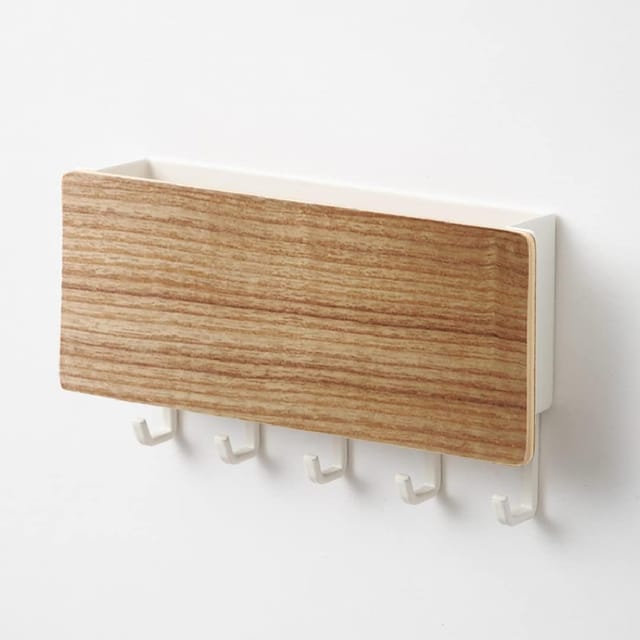 Porte Clés Mural En Bois Sans Perçage Avec Cinq Crochets Et Porte Courrier Combinaison Pour Entrée Et Couloir