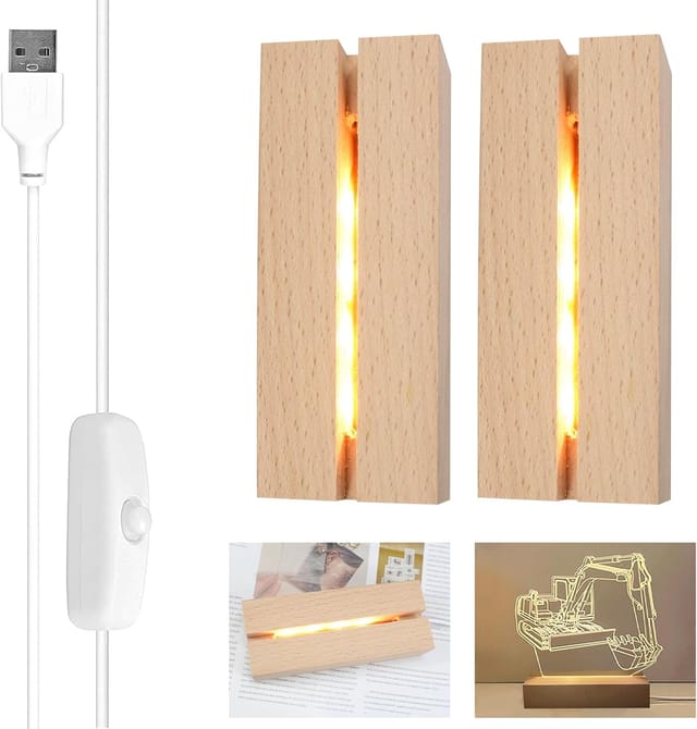 Socle Lumineux Led, Lot De 2 Socles En Bois, Socle Lumineux Usb Pour Décorations Diy En Acrylique, Plexiglas, Verre Dépoli, Cristal Et Autres Matériaux.