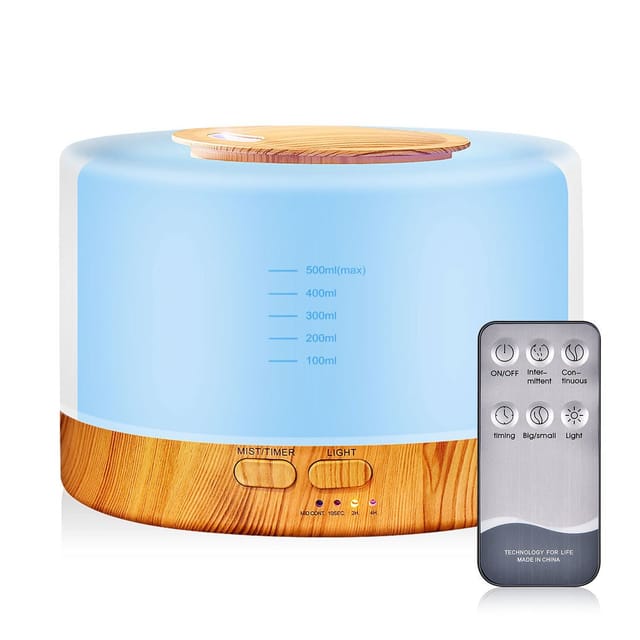 Diffuseur D'Huiles Essentielles Avec Humidificateur 500ml - Lumière Led, Brume Fraîche Pour Chambre Et Maison