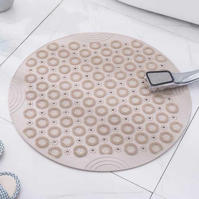 Tapis De Bain Massant, Tapis De Bain Rond À Surface Texturée, Tapis De Douche Antidérapant En Pvc Avec Trou D'Évacuation, Diamètre : 55 Cm