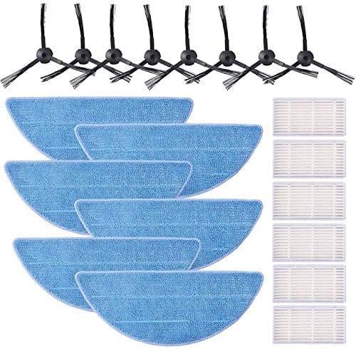 Pièces De Rechange Compatibles Avec Les Aspirateurs Robots Ilife V3, V3s, V5 Et V5s Pro : 8 Brosses Latérales, 6 Filtres Et 6 Lingettes De Nettoyage.