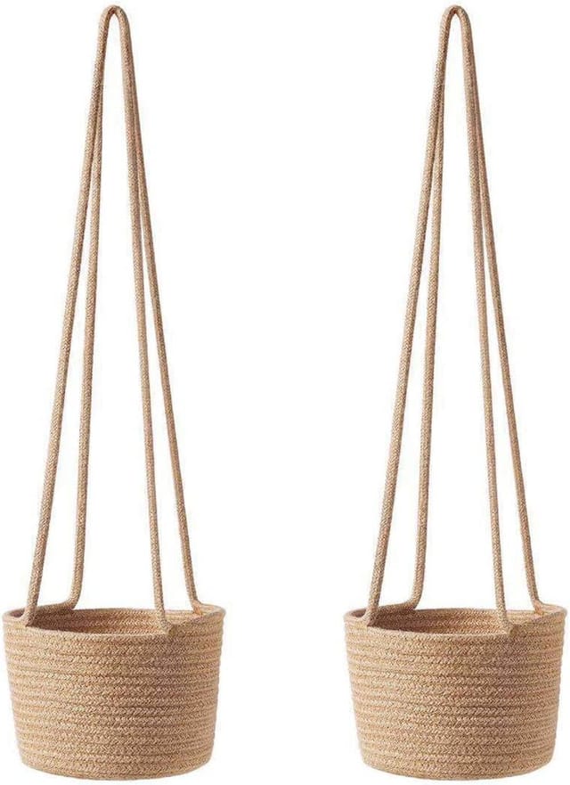 Lot De 2 Suspensions Pour Plantes En Macramé Bleu, Paniers En Coton Pour Décoration Intérieure Et Extérieure