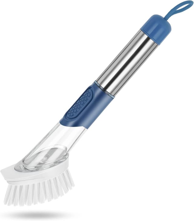 Brosse À Vaisselle Avec Tête Remplaçable En Pp Manche Acier Inoxydable Pour Nettoyer Les Casseroles Et Poêles