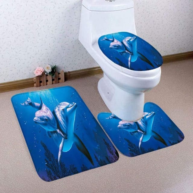 Tapis De Bain Et Moquettes Dauphin Bleu Ensemble De 3 Pièces Tapis De Bain Housse De Siège De Toilette Et Tapis Ensemble De Salle De Bain Tapis En Forme De U