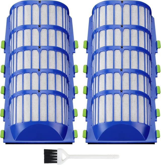 Lot De 10 Filtres Aero Vac Pour Aspirateurs Irobot Roomba Séries 500 Et 600 (modèles 536, 550, 551, 595, 614, 620, 630, 645, 650, 655, 660, 665, 670, 675, 677, 680, 685 Et 690), Avec Brosse.