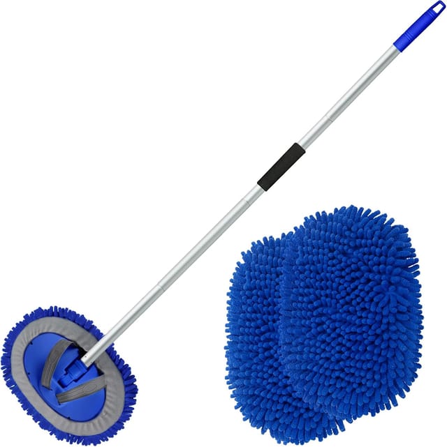 Kit De Lavage Auto En Microfibre 62" Comprenant Balai, Gant Et Éponge Avec Long Manche, Accessoires Et Outils De Nettoyage.