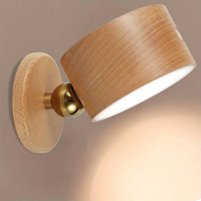 Applique Murale En Bois, Lampe De Lecture Led, Applique Murale Dimmable Pour Chambre À Coucher, Lampe Tactile Rotative À 360° Pour Salon