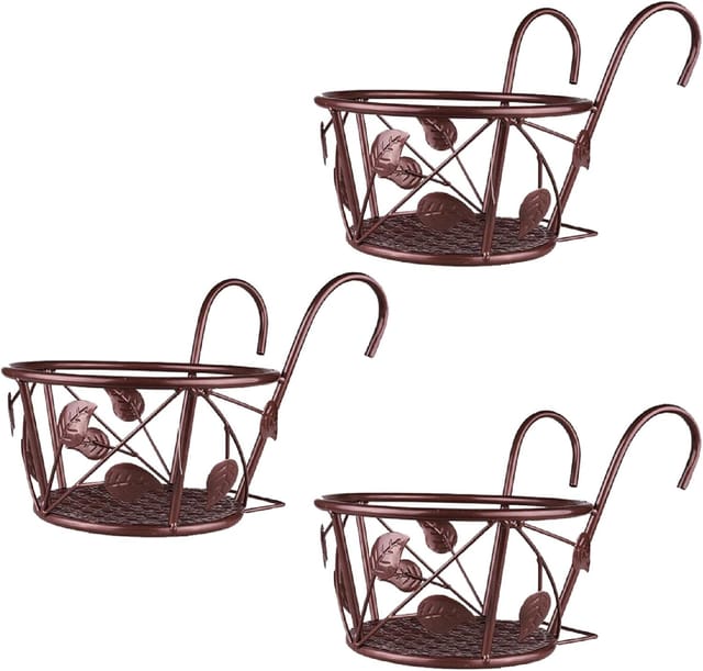 Lot De 3 Paniers Suspendus En Fer Forgé Pour Balcon Et Jardin, Supports Décoratifs Pour Plantes Et Fleurs