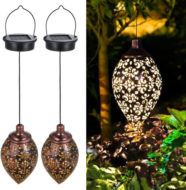 Lot De Deux Lanternes Solaires Pour Extérieur Ip44 Avec Allumage Automatique Pour Patio Et Jardin Décoration Lumineuse