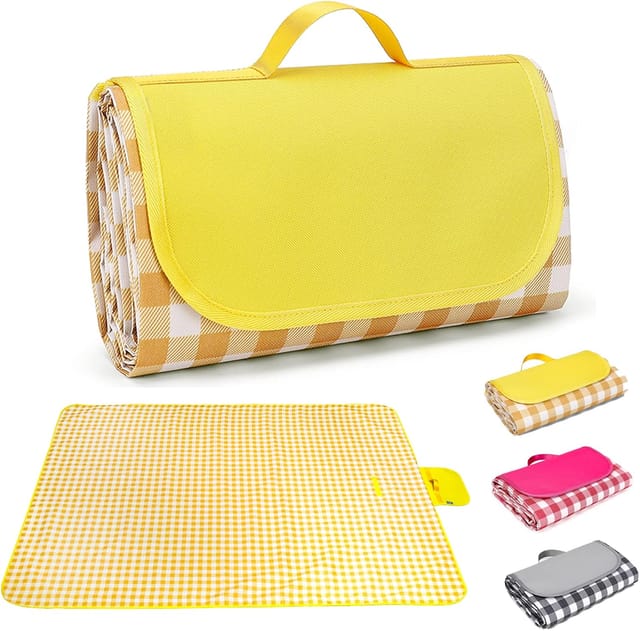 Couverture De Pique-nique Imperméable Avec Poignée Pliable, Tapis De Plage Style Ins, Compact Et Pratique Pour Extérieur