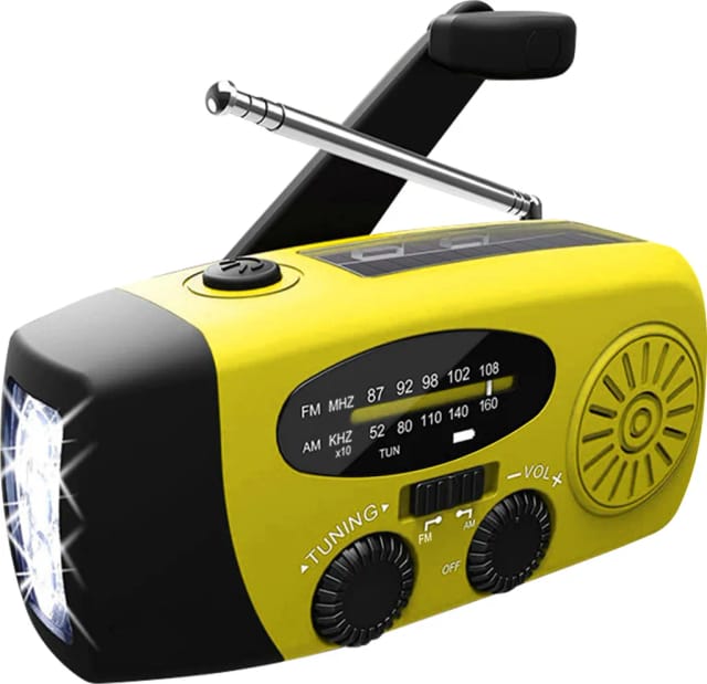 Radio D Urgence Solaire À Manivelle Mille Deux Cents Milliampères Heures Avec Led Lampe Torche Et Chargeur Usb Pour Camping