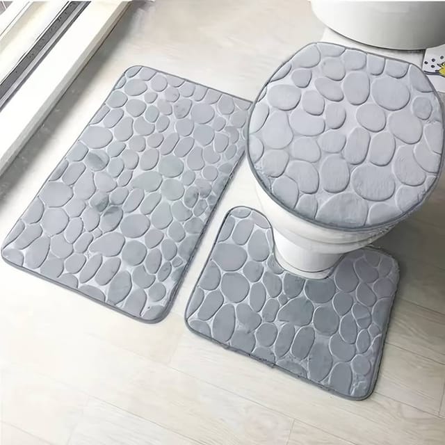 Ensemble De Tapis De Bain À Motif Pavés, Tapis De Sol De Salle De Bain Ultra Doux Et Antidérapant, Tapis De Baignoire Absorbants Et Simples