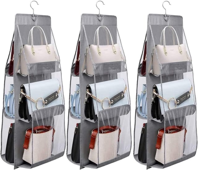 Lot De 3 Organiseurs Suspendus Pliables Avec 6 Compartiments, Rangement Pour Sacs Et Accessoires Dans Placard
