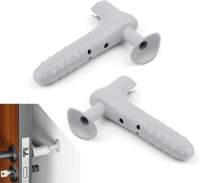 Lot De Deux Poignées De Porte Grises Avec Ventouse Anti Statique Pour Maison École Et Bureau Protection Contre Les Chocs Électrostatiques