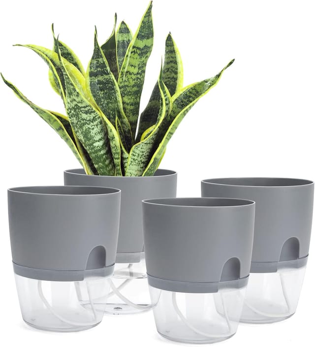 Lot De 4 Pots De Fleurs Auto-arrosants En Plastique, Jardinières Pour Plantes D’intérieur Et Jardin, Réserve D’eau Intégrée