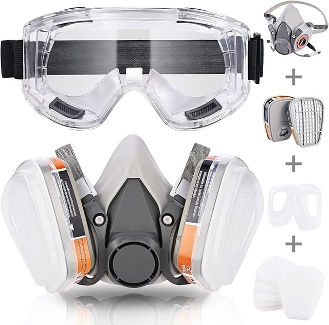Masque À Gaz Demi-visage Universel Avec Lunettes - Filtre Rechange Inclus, Protection Professionnelle