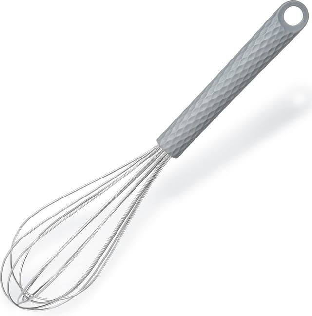 Batteur À Billes En Acier Inoxydable Avec Poignée Souple Antidérapante, Poignée En Silicone Grise, Batteur À Œufs, Ustensiles De Cuisine Compatibles Lave-vaisselle