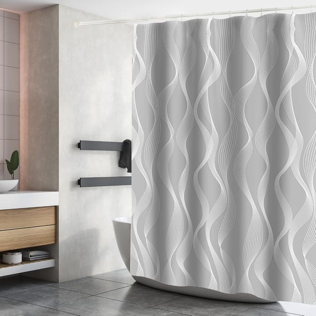 Rideau De Douche 180 X 200 Cm En Polyester Lavable, Imperméable, Avec 12 Anneaux, Pour Baignoire Et Salle De Bain, Gris.