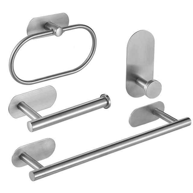 Ensemble D'Accessoires De Salle De Bain En Acier Inoxydable : Anneau Porte-serviettes, Porte-serviettes, Barre Porte-serviettes, Porte-serviettes De Bain Et Porte-papier Toilette