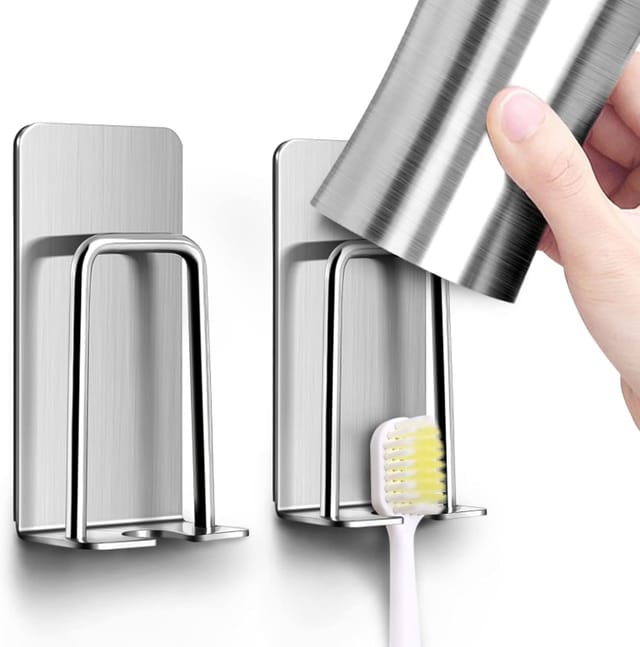 Lot De 2 Porte-brosses À Dents Adhésifs En Acier Inoxydable, Fixation Murale Sans Perçage Pour Salle De Bain