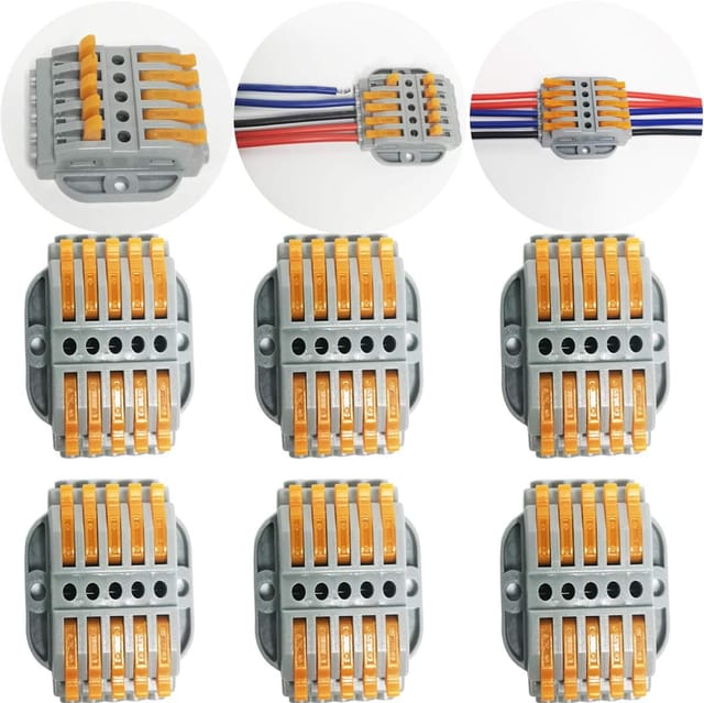 Lot De 6 Connecteurs Électriques 5 Ports, Blocs De Jonction Compacts Pour Câbles