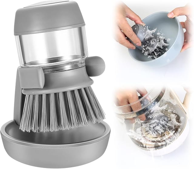 Brosse À Vaisselle Avec Distributeur De Détergent Et Support, Brosse De Nettoyage Rechargeable Pour Casseroles Et Poêles, Brosse À Vaisselle De Cuisine Avec Support