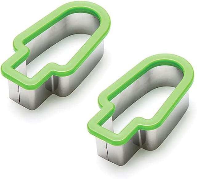 Lot De Deux Coupe Pastèque En Acier Inoxydable En Forme De Glaçons Verts Outil Pour Trancher Les Fruits Et Servir Les Parts Accessoire De Cuisine