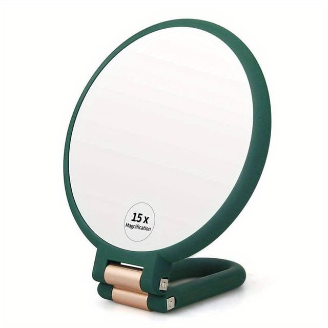 Miroir De Poche Avec Grossissement X15 - Miroir Pliable Double Face Avec Poignée Réglable - Parfait Pour Le Maquillage En Voyage