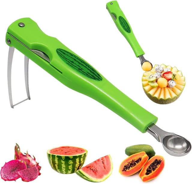 Set Trois En Un Pour Découpe De Melon Cuillère Et Couteau En Acier Inoxydable Fourchette À Fruit Outil Pour Préparer Des Présentations Originales