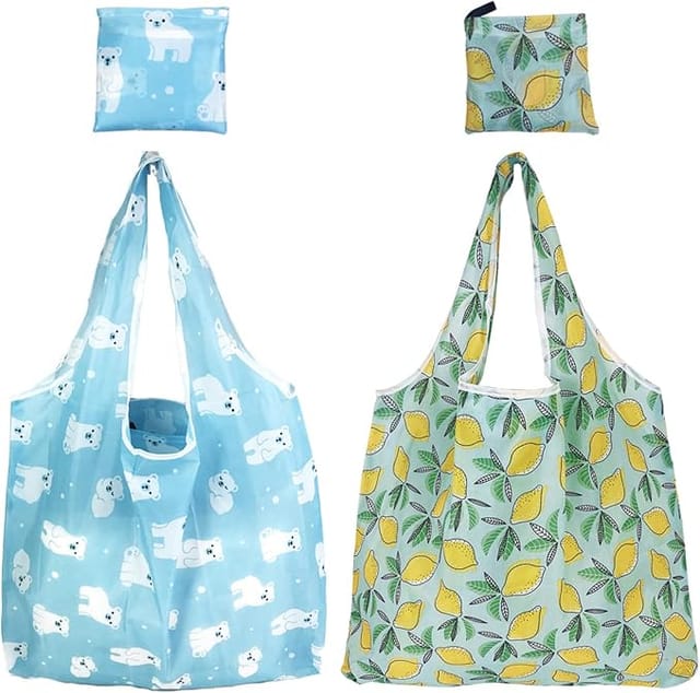 Lot De 2 Sacs De Courses Pliables Réutilisables, Tote Bag Imperméable Et Sans Plis Pour Shopping Et Voyage