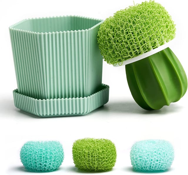 Mini Brosse Cactus Avec Bac Récupérateur D'Égouttement, Brosse À Vaisselle, Brosse Pour Casseroles, Brosse À Récurer Pour La Cuisine, Produit Nettoyant, Outil De Nettoyage