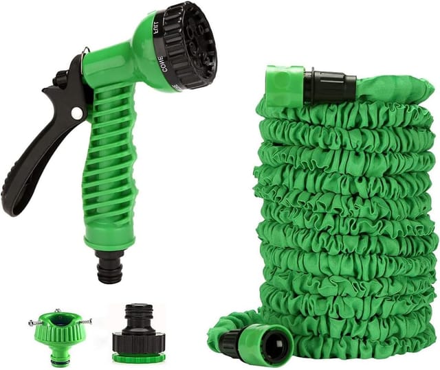 Tuyau D'Arrosage Flexible De 15 M (50 Pi) Avec Douchette 7 Fonctions Et Raccords Rapides, Tuyau D'Arrosage Extensible À Pression Variable.