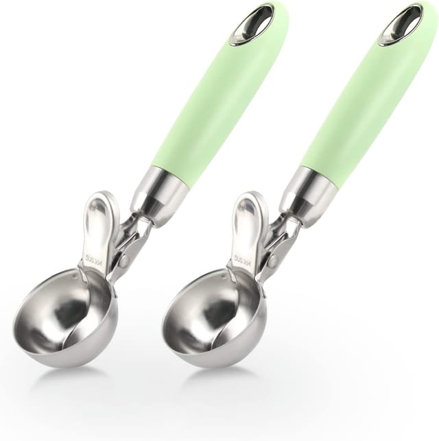 Lot De 2 Cuillères À Glace En Acier Inoxydable Avec Éjecteur, Outil De Pâtisserie Pour Glaces Et Sorbets