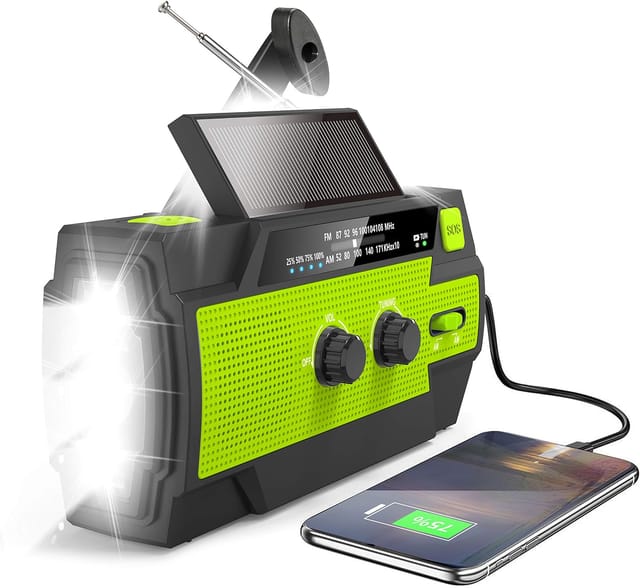 Radio Solaire, Radio Am/fm D'Urgence Rechargeable Avec Dynamo 4000 Mah, Lampe Torche Puissante, Lampe De Lecture À Détecteur De Mouvement Et Alarme Sos.
