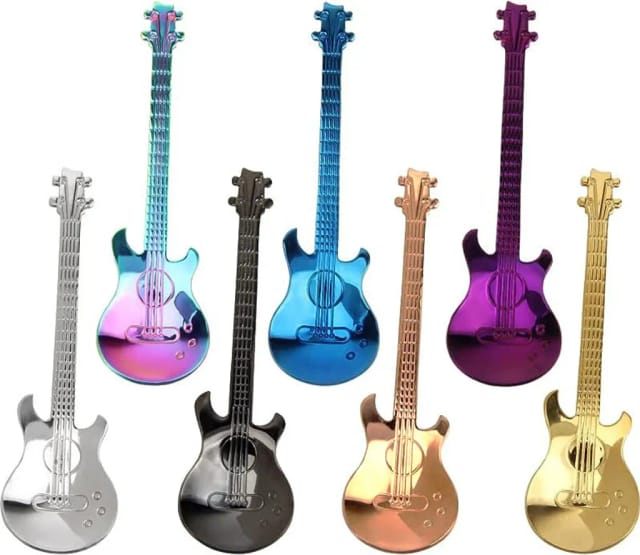Set De Sept Cuillères À Café Guitare En Acier Inoxydable Pour Dessert Et Yaourt Accessoire De Table Pour Thé Et Café