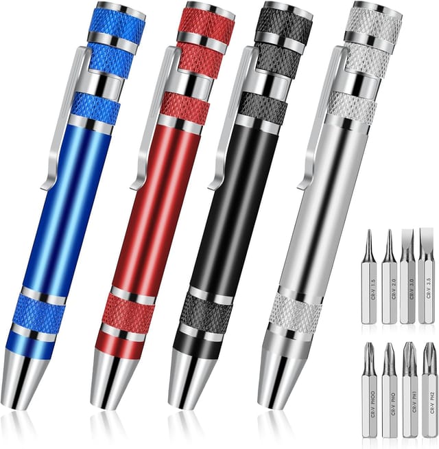 Tournevis Stylo 8 En 1 (4 Pièces), Mini Tournevis, Tournevis De Poche Magnétique, Embout Cruciforme