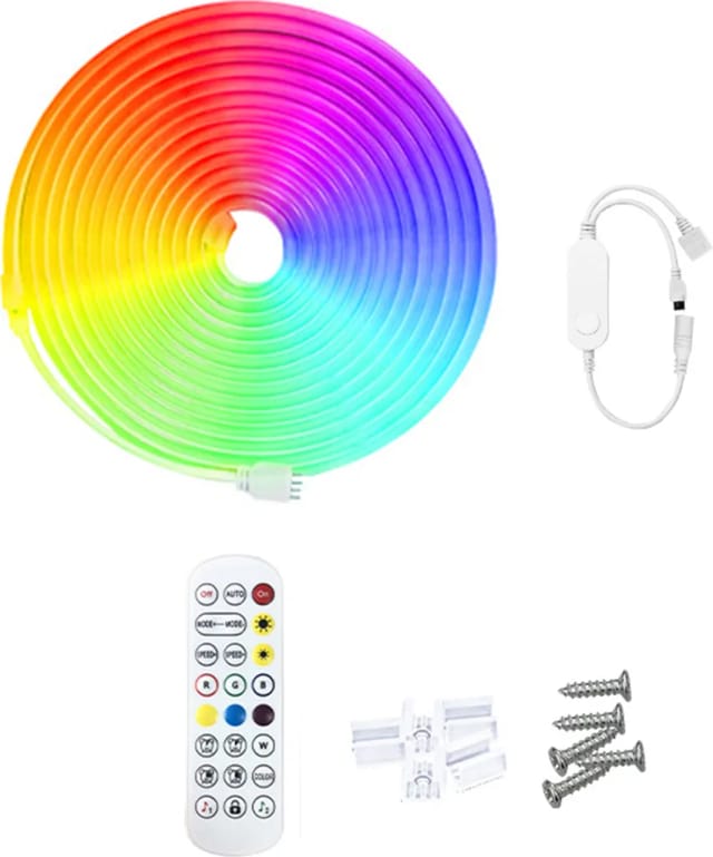 Ruban Led Cinq Mètres Avec Prise Sonore Rgb Tél écommande Vingt Quatre Touches Flexible Pour Décoration Créative