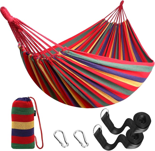 Hamac D'Extérieur En Coton Confortable, Robuste Et Portable, Avec Sac De Transport Pour Le Jardin, L'Intérieur, Le Balcon, La Terrasse Et Le Camping.