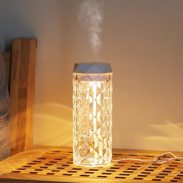 Mini Humidificateur D'Air Avec Veilleuse, Humidificateur Portable Pour La Maison Et La Voiture, Veilleuse En Cristal Acrylique En Forme De Diamant