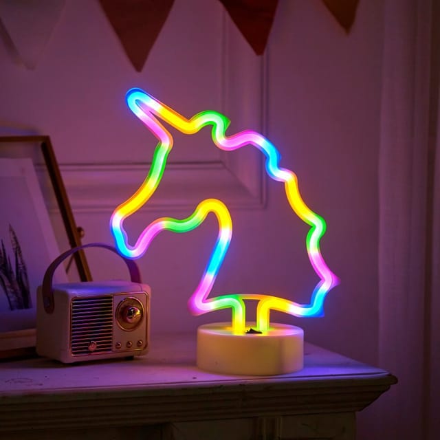 Enseigne Licorne Led Avec Base Pour Bureau Décoration Murale Alimentation Usb Ou Piles Lampe Pour Fêtes Et Événements