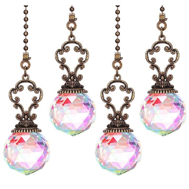 Chaînettes En Cristal Vintage Pour Ventilateur Plafond - Boule Prismatique Avec Rallonge Et Connecteur