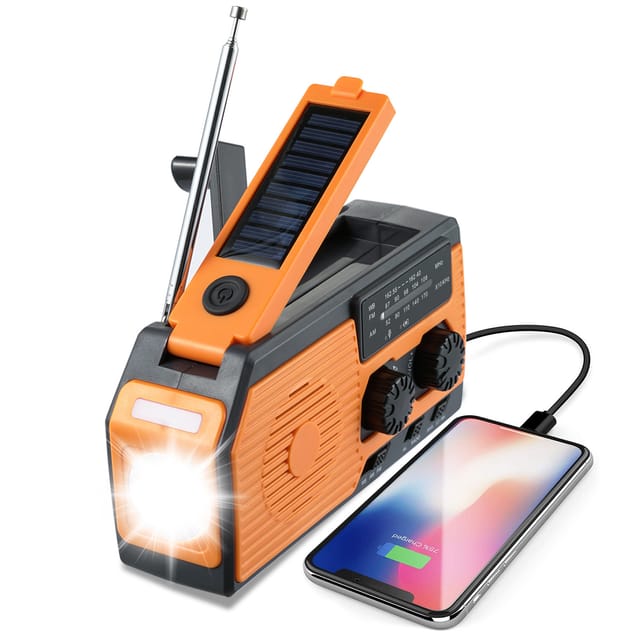 Radio Météo Portable D'Urgence À Manivelle Solaire Avec Lampe Torche Et Lampe De Lecture, Radio Am/fm/noaa Pour La Maison Et L'Extérieur, Batterie 5000 Mah...