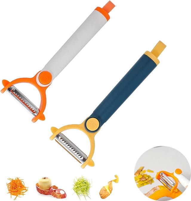 Lot De 2 Éplucheurs Ultra Tranchants En Acier Inoxydable Avec Lames Rotatives, Manche Ergonomique Pour Fruits, Légumes Et Fromage