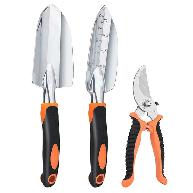 Ensemble D'Outils De Jardin, Kit De 3 Outils À Main Robustes Pour Le Jardinage : Truelle/pelle, Transplantoir, Sécateur/ciseaux/coupe-plantes À Lames Croisées Tranchantes – Poignée Ergonomique