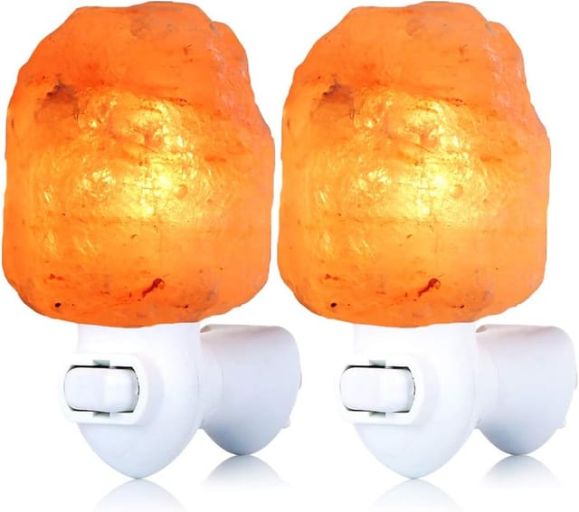 Lot De 2 Lampes De Chevet En Sel Naturel De L'Himalaya, Avec Prise Murale Rotative À 360°, Idéales Pour La Salle De Bain Et La Chambre. Sel Gemme Rose Cristallin, Fabrication Artisanale.