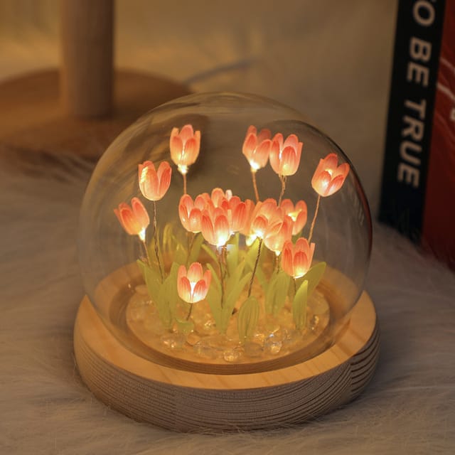 Lampe Tulipe Veilleuse Fleur - Lampe Led Effet Fleurs À Faire Soi-même, 20 Fleurs, Décoration De Table, Bureau, Chambre, Cadeau Fait Main Pour Enfants, Filles, Couples, Amis, Femmes, Anniversaire