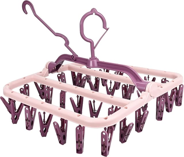 Séchoir À Chaussettes Suspendu En Plastique Avec 32 Pinces, Cintre Pliable Pour Sous-vêtements, Bébé Et Linge Délicat