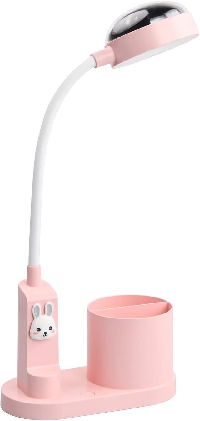 Lampe De Bureau Enfant Avec Projection D’étoiles, Lapin Avec Porte-stylo, 3 Niveaux De Luminosité, Col Flexible 360 Degrés