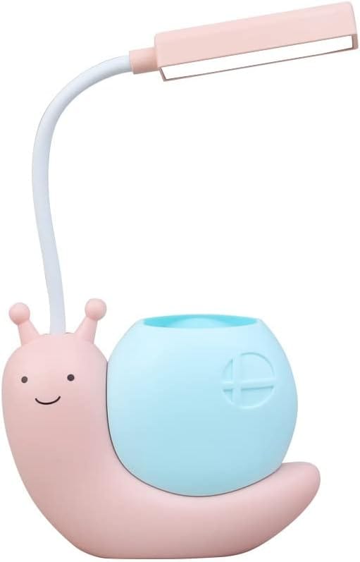 Lampe De Bureau Escargot Pour Enfant Avec Porte Stylos Rechargeable Usb Protection Oculaire Cou Flexible Trois Cent Soixante Degrés