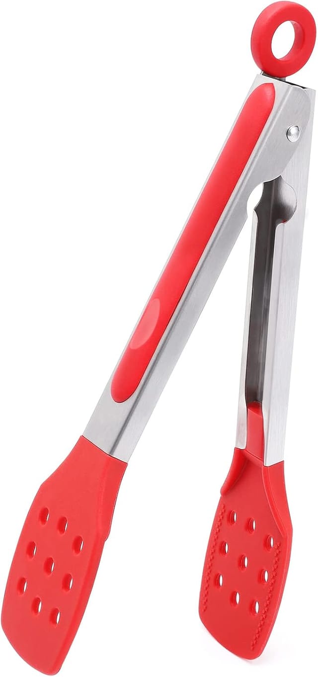 Pince De Cuisson Avec Embout Silicone Fendu Et Manche Inox, Revêtement Antiadhésif Pour Salades Et Buffets Professionnels